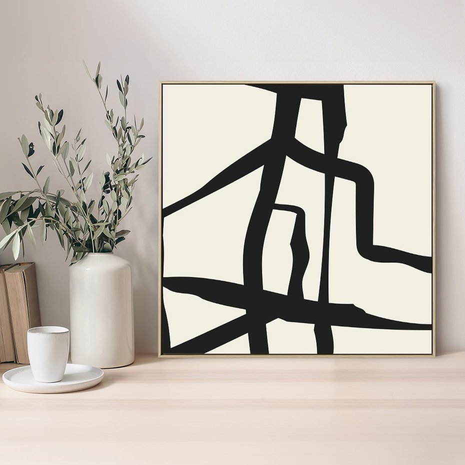 Obraz w ramie 80x80 - Impresje Wymiaru - linie, abstrakcja - rama drewno