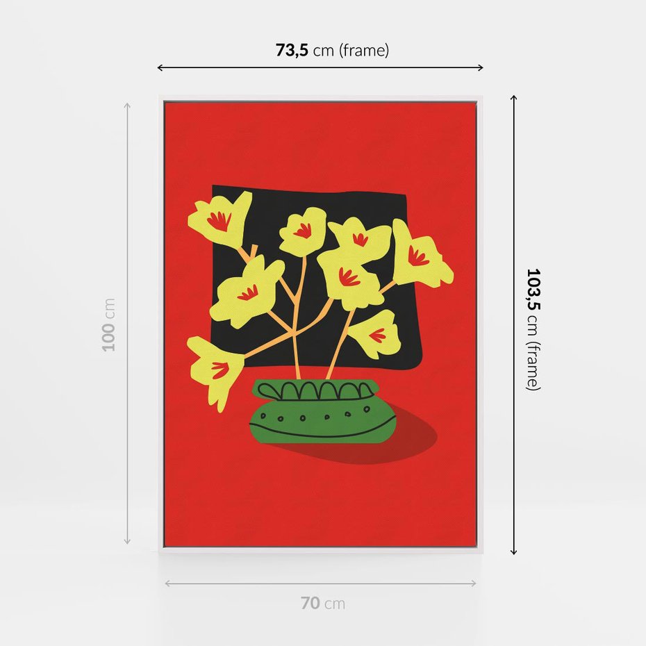 Obraz w ramie 70x100 - Abstrakcyjne Przenikanie - abstrakcyjne kwiaty, czerwone tło - rama biała