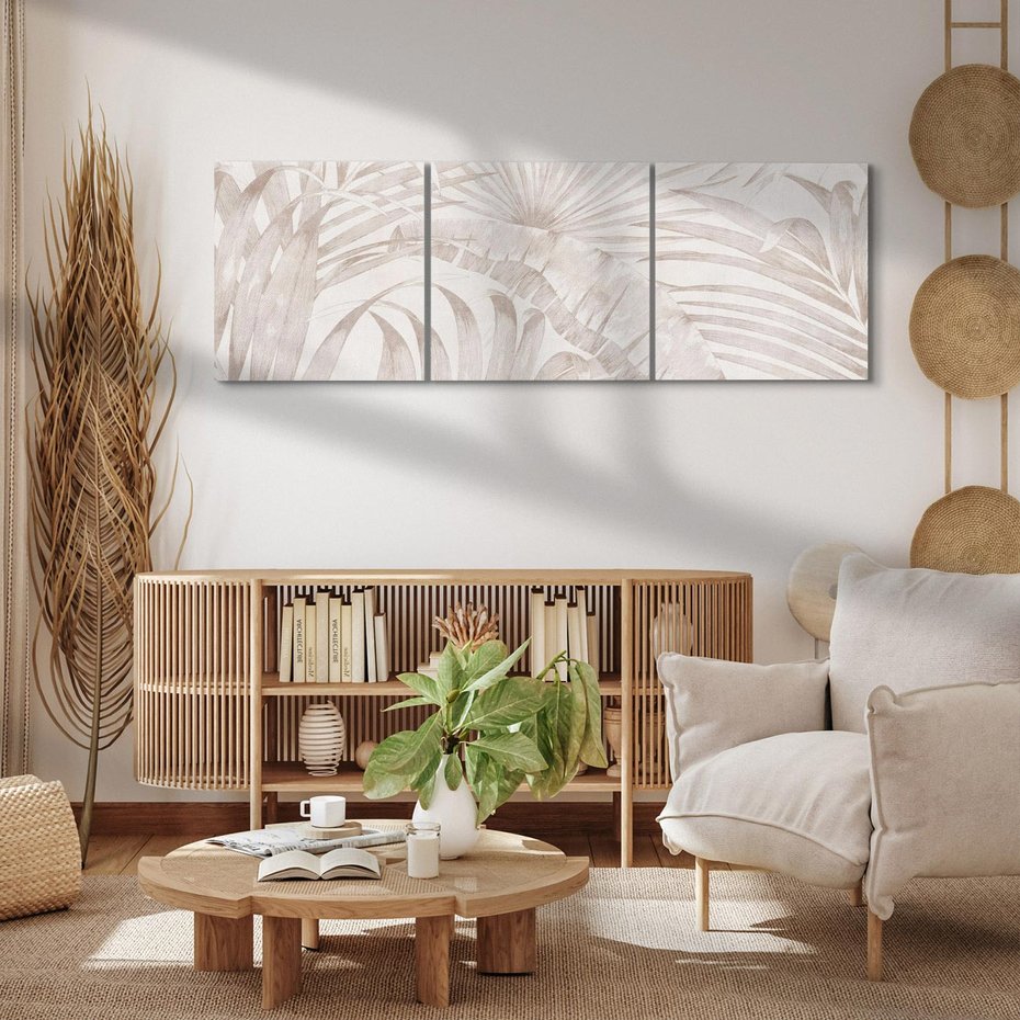 Obraz na płótnie 120x40 - Odsłonięte liściowe wspomnienia - monochromatyczne, kolory sepii