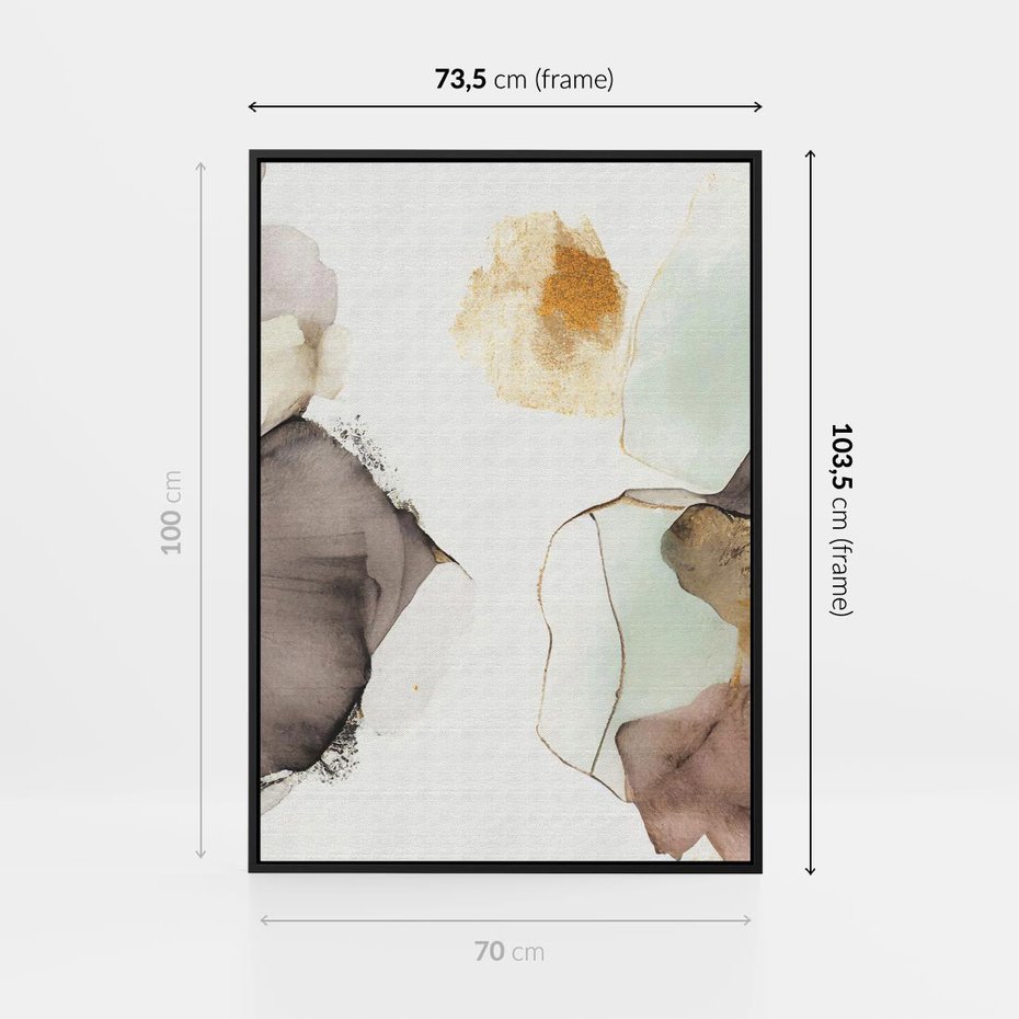 Obraz w ramie 70x100 - Nowoczesne Elegancje - akwarela, złote linie i plamy - rama czarna
