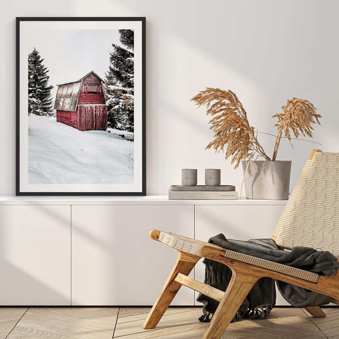 Plakat w ramie 40x50 - Domek w Śnieżnych Górach - domek, góry - rama czarna