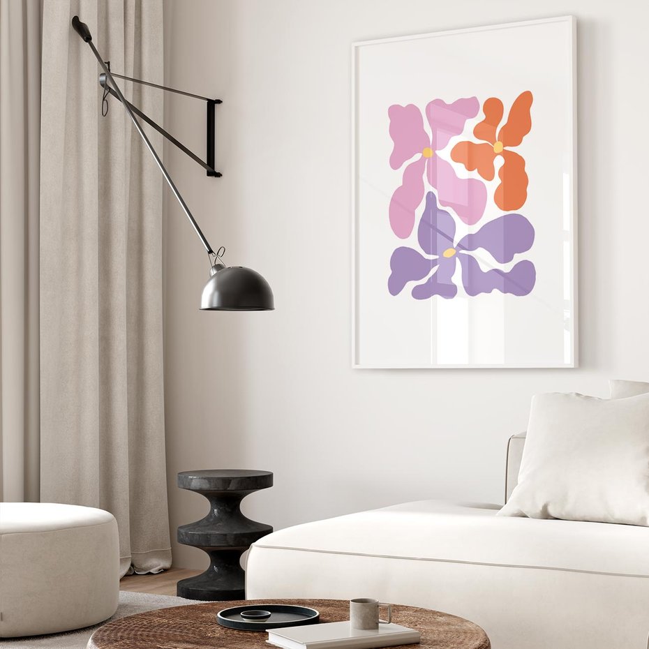 Plakat bez ramy 21x30 - Bezgraniczne Wibracje - abstrakcyjne kolorowe kwiaty, minimlizm