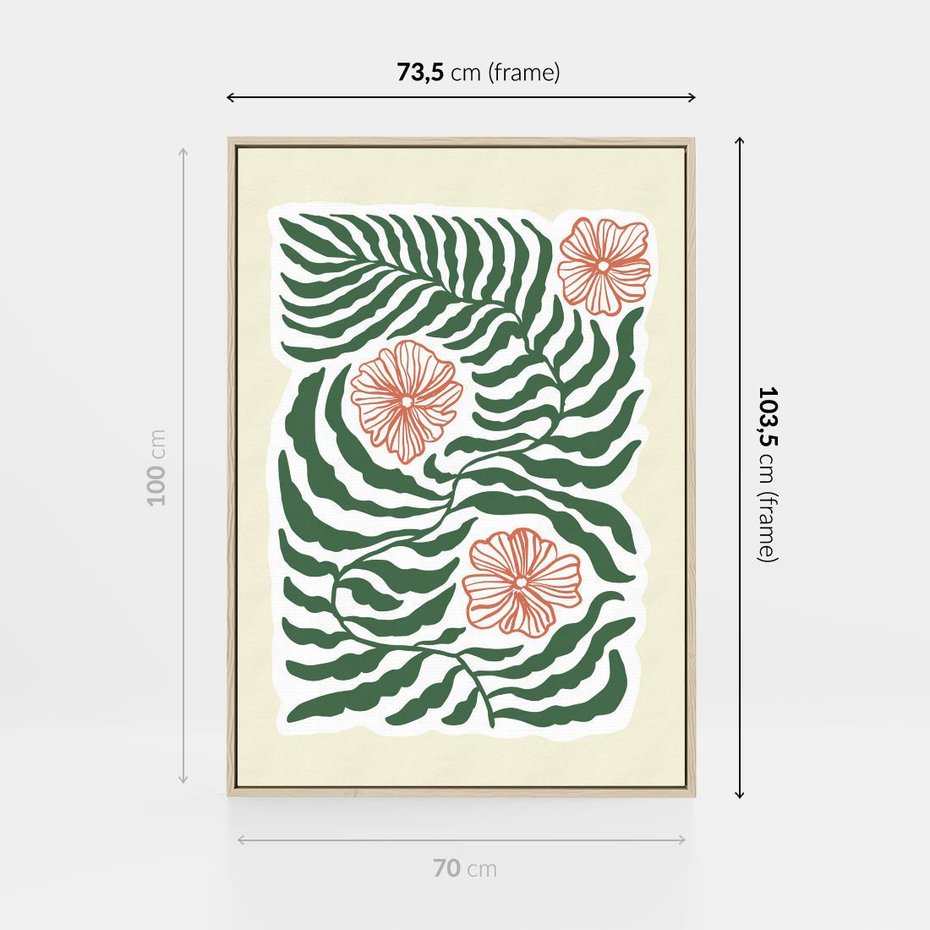 Obraz w ramie 70x100 - Migocące Wzory - abstrakcyjna kompozycja, paprocie - rama drewno