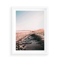 Plakat w ramie 50x70 - Błogie Chwile na Plaży - plaża, zachód słońca wakacje - rama biała