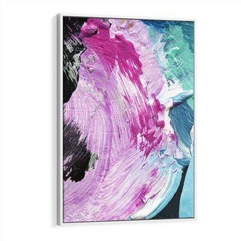 Obraz w ramie 80x120 - Kolorowy rój wyobraźni - rozlane kolorowe farby olejne, abstrakcja - rama biała