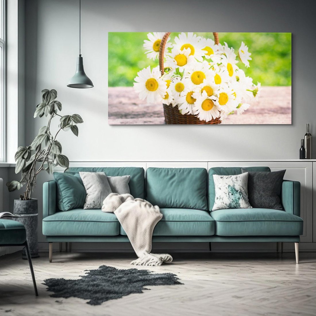 Obraz na płótnie 140x70 - Koszyk pełen kwiatów - koszyk, kwiaty