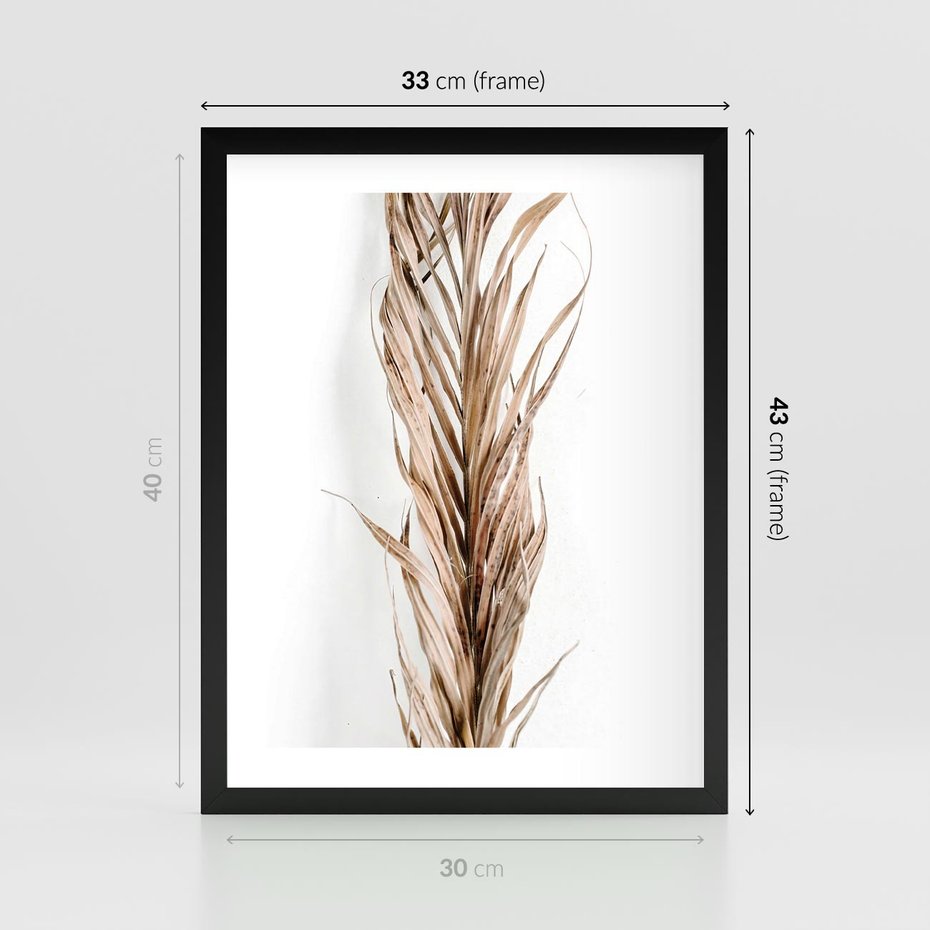 Plakat w ramie 30x40 - Minimalizm Palmowy: Sucha Uroda - sucha palma, minimalizm - rama czarna