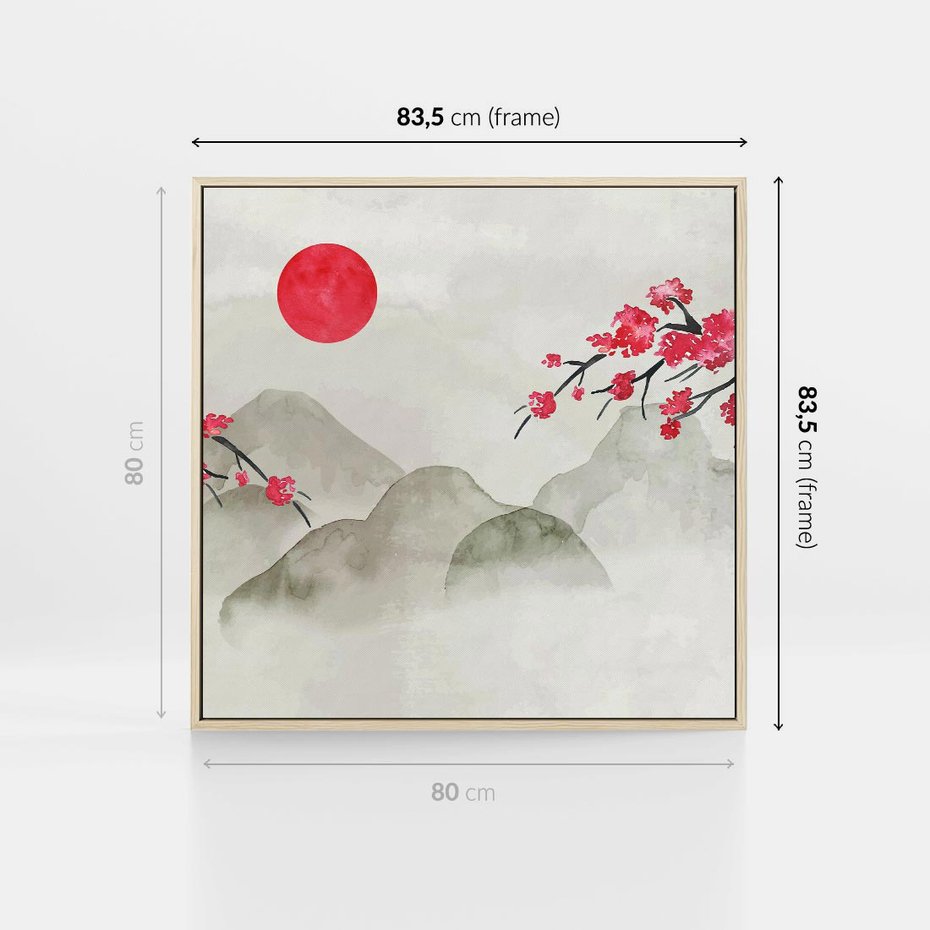 Obraz w ramie 80x80 - Harmonia Japandi - styl japandi, japonia - rama drewno