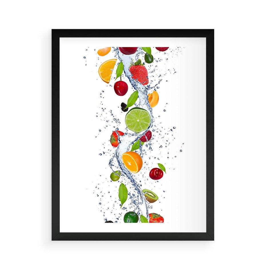 Plakat w ramie 50x70 - Kulinarne Inspiracje - owoce, woda - rama czarna