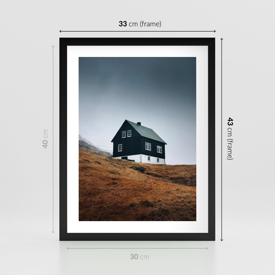 Plakat w ramie 30x40 - Ciepło i Przytulność - skandynawski, domek - rama czarna