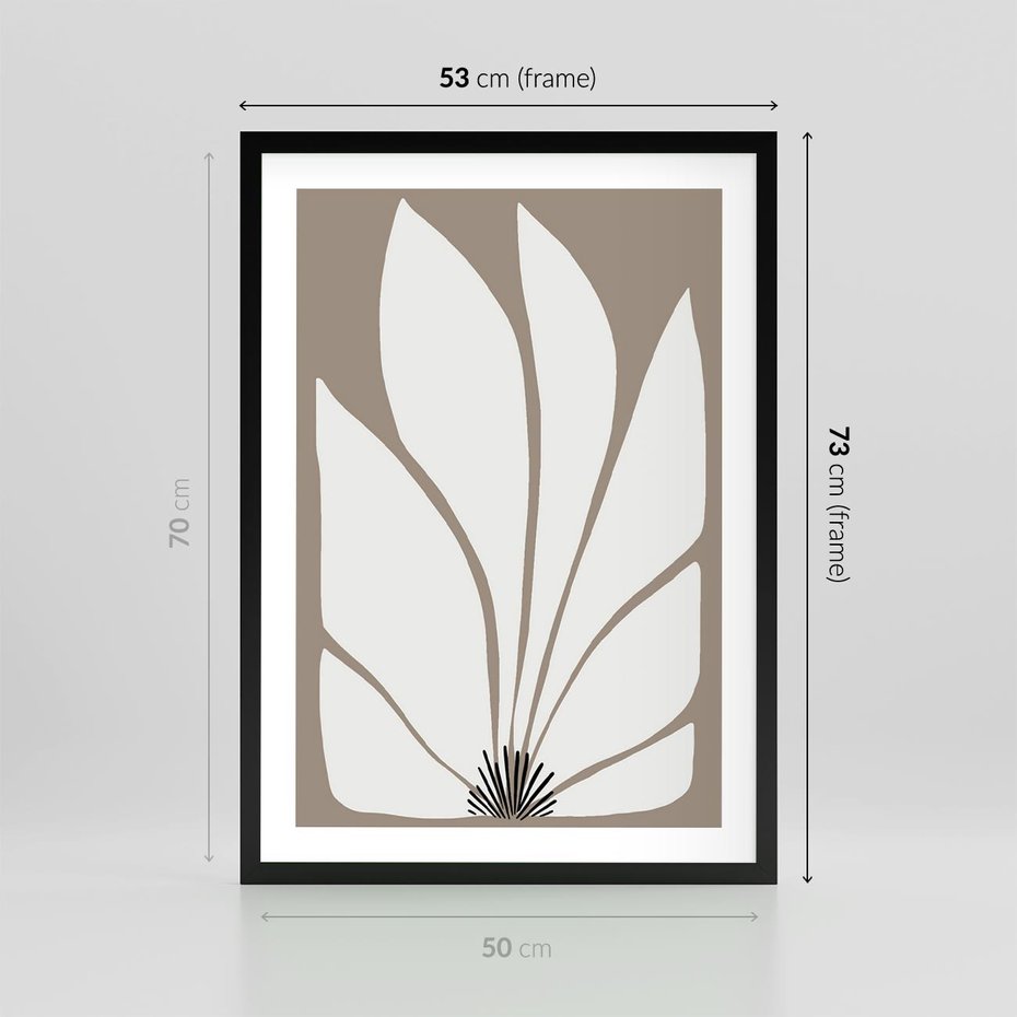 Plakat w ramie 50x70 - Ekspresyjne Kontury - abstrakcyjny kwiat, beże i brązy - rama czarna