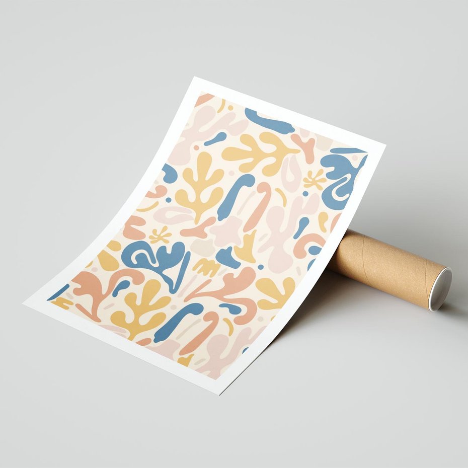 Plakat bez ramy 50x70 - Symfonia Radosnych Barw - abstrakcyjne pastelowe formy, nowoczesna grafika w stylu boho