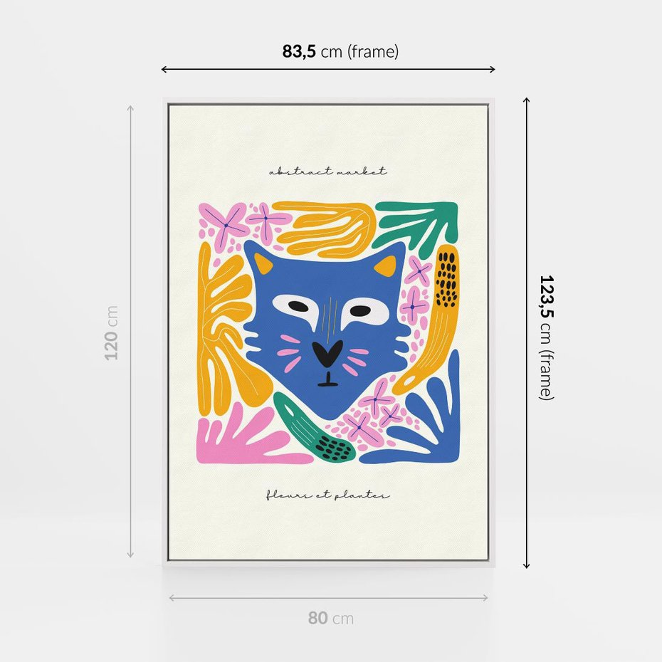 Obraz w ramie 80x120 - Kolorowe Spektrum - abstrakcyjny plakat, niebieski kot - rama biała