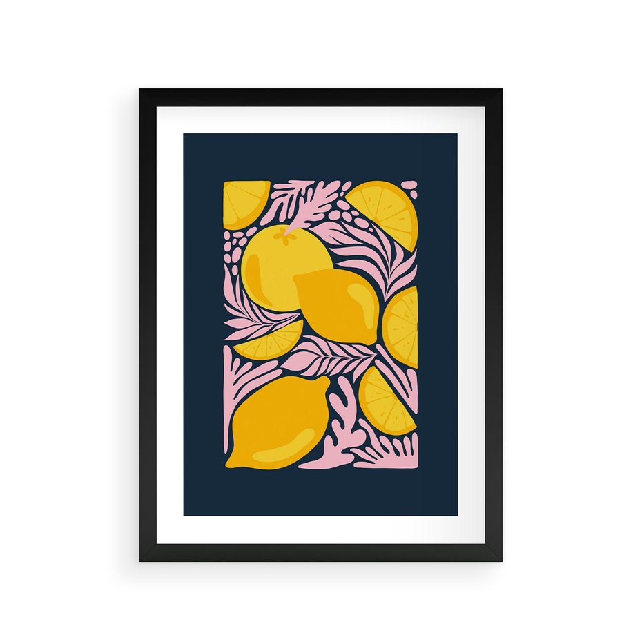 Plakat w ramie 30x40 - Kreatywne Rytmy - granatowe tło, nowoczesna kompozycja - rama czarna