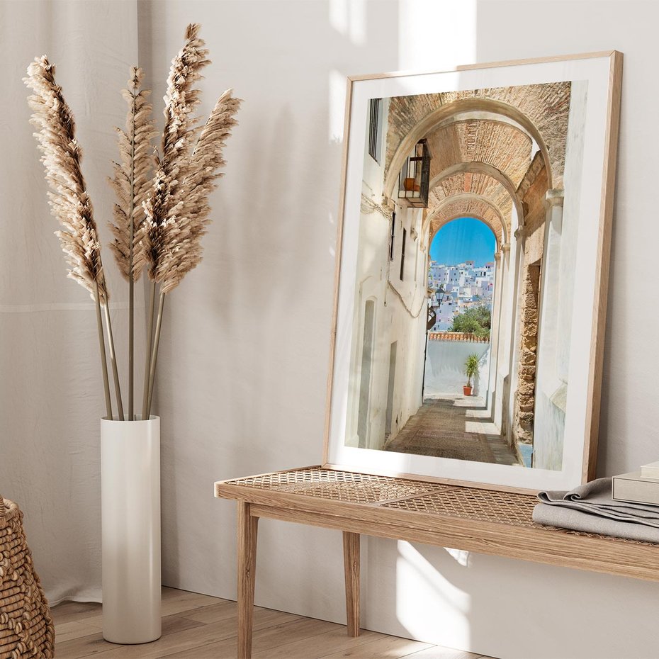 Plakat w ramie 50x70 - Romantyczna Przeprawa - romantyczna, uliczka - rama drewno