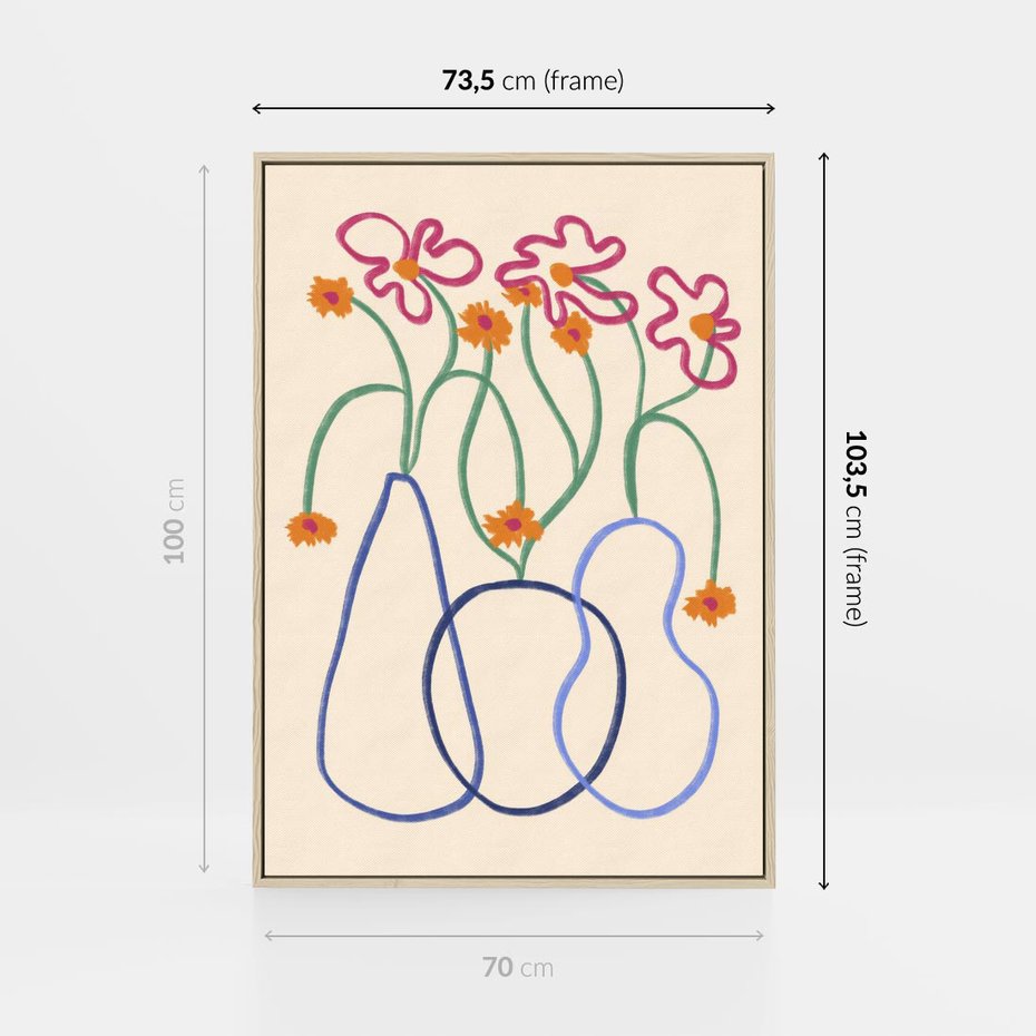 Obraz w ramie 70x100 - Migocące Pastelowe Impresje - minimalistyczny abstrakcyjny obraz, prymitywne kwiatki - rama drewno