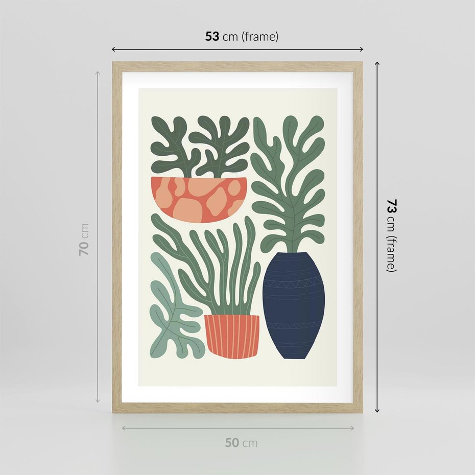 Plakat w ramie 50x70 - Abstrakcyjne Roślinne Formy - nowoczesna grafika, rośliny - rama drewno