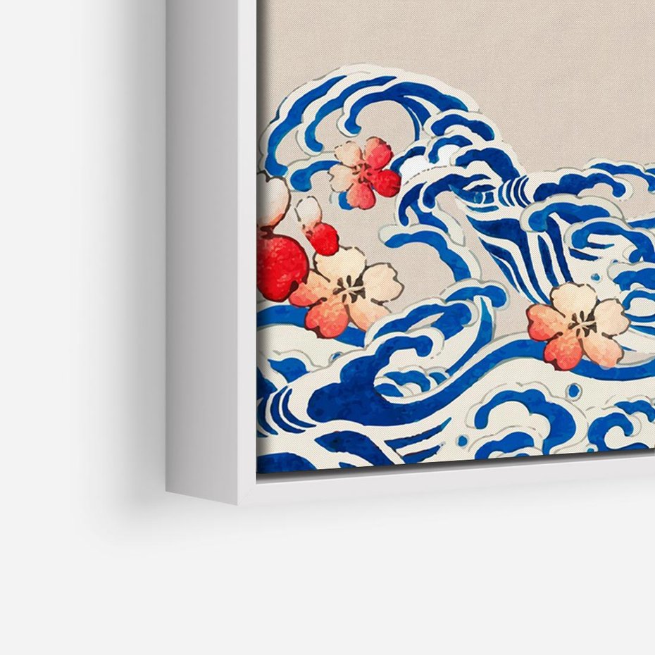 Obraz w ramie 70x50 - Japońska Harmonia: Falujące Kwiaty - japonia, orientalne kwiaty wiśni - rama biała