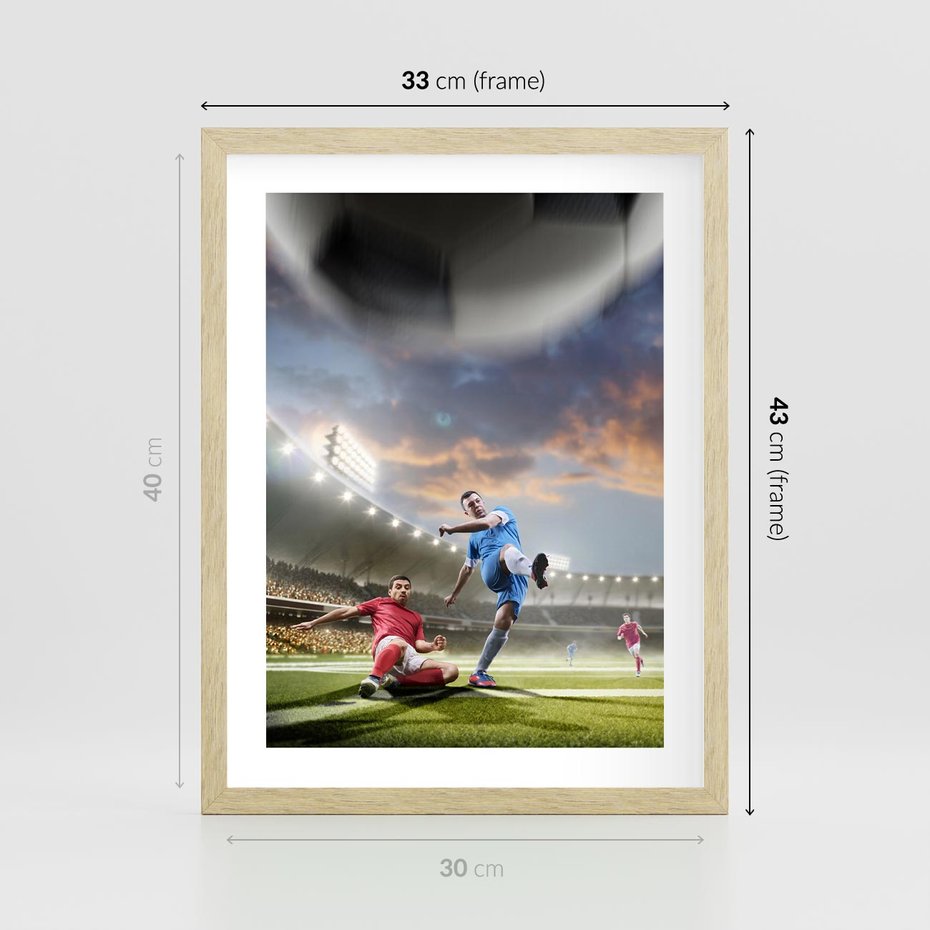 Plakat w ramie 30x40 - Ekscytacja Sportowego Świata - gol, mecz - rama drewno