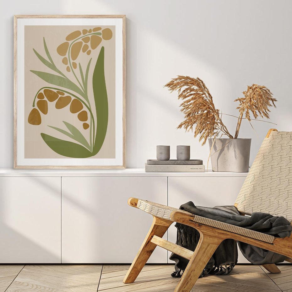 Plakat w ramie 50x70 - Minimalizm z Roślinami - nowoczesny plakat, roślinność - rama drewno