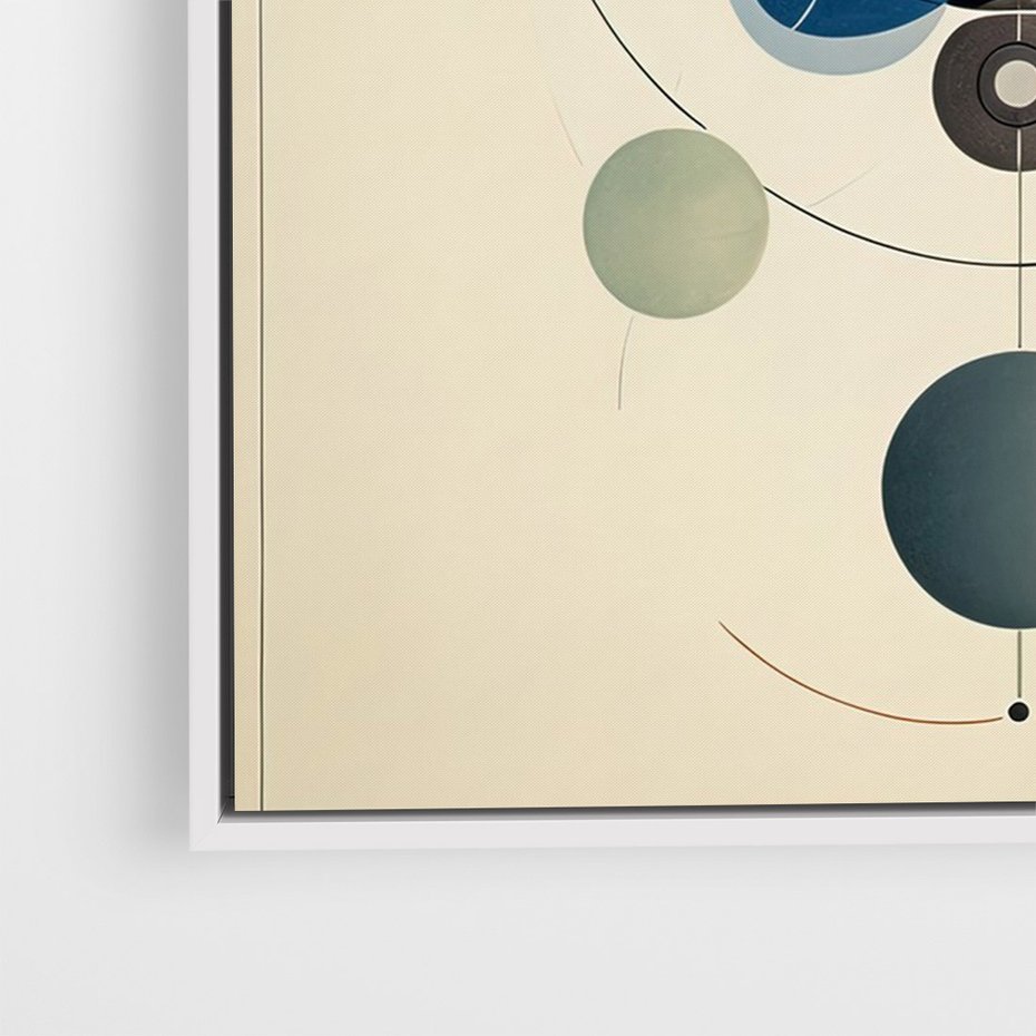 Obraz w ramie 70x100 - Bezgraniczny Taniec Światła - abstrakcyjna geometryczna kompozycja, koła linie - rama biała