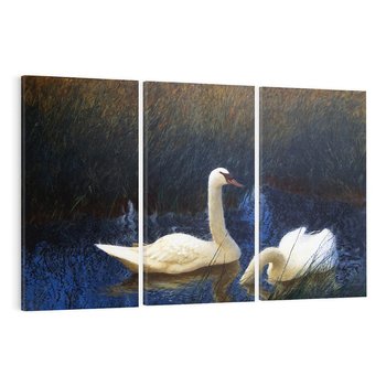 Obraz na płótnie 120x80 - "Łabędzie w trzcinach" (1907) Bruno Liljefors - Reprodukcja - reprodukcja, obraz na płótnie