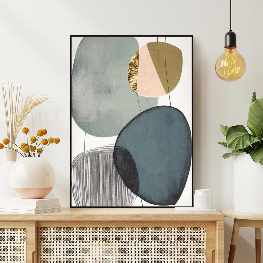 Obraz w ramie 70x100 - Przenikające Formy Duszy - abstrakcyjny obraz, geometryczne obłe formy - rama czarna