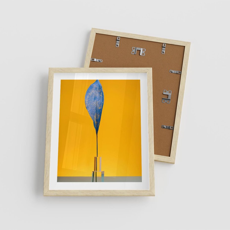 Plakat w ramie 40x50 - Niebiańskie liście - liść, liście - rama drewno