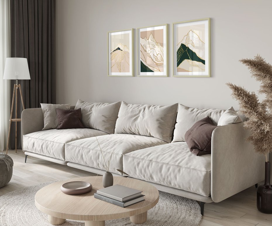 Zestaw obrazy w ramie 40x50 galeria - Złote, góry, abstrakcja, akwarela - rama drewno