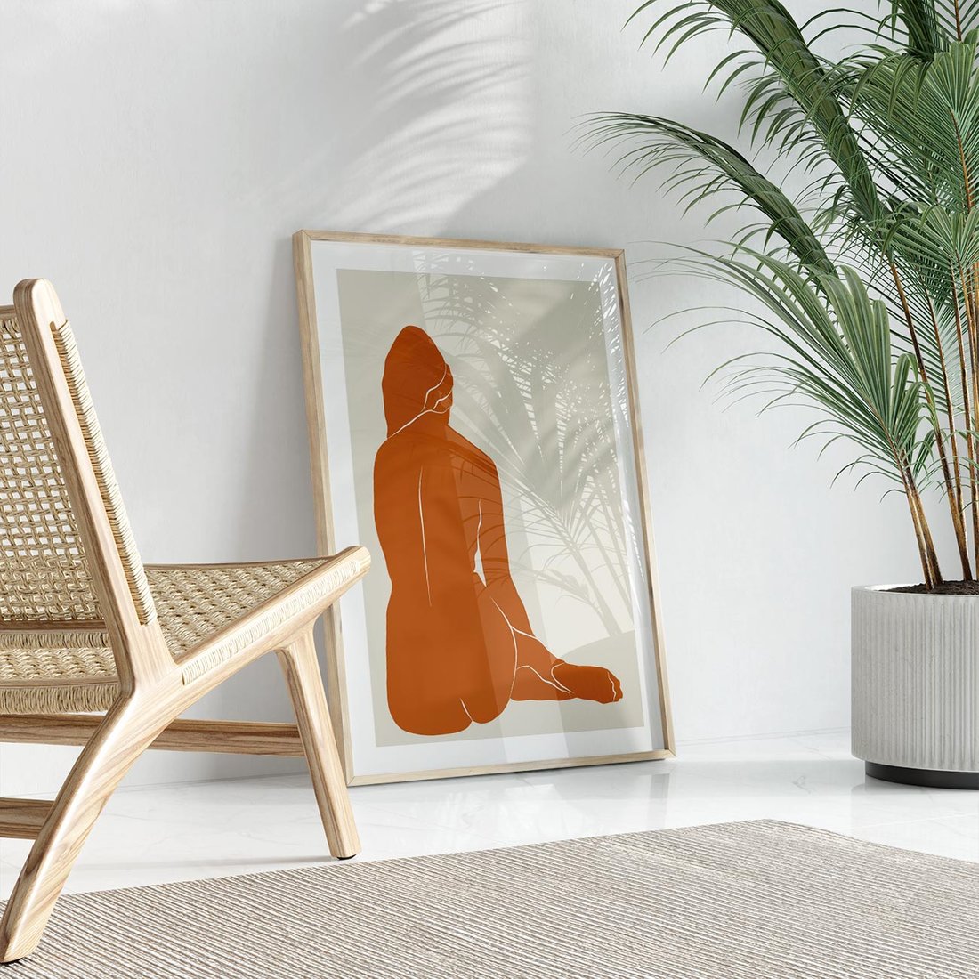 Plakat w ramie 40x50 - Kobieca Sylwetka w Stylu Modernistycznym - modernistyczny pakat, kobieca sylwetka - rama drewno