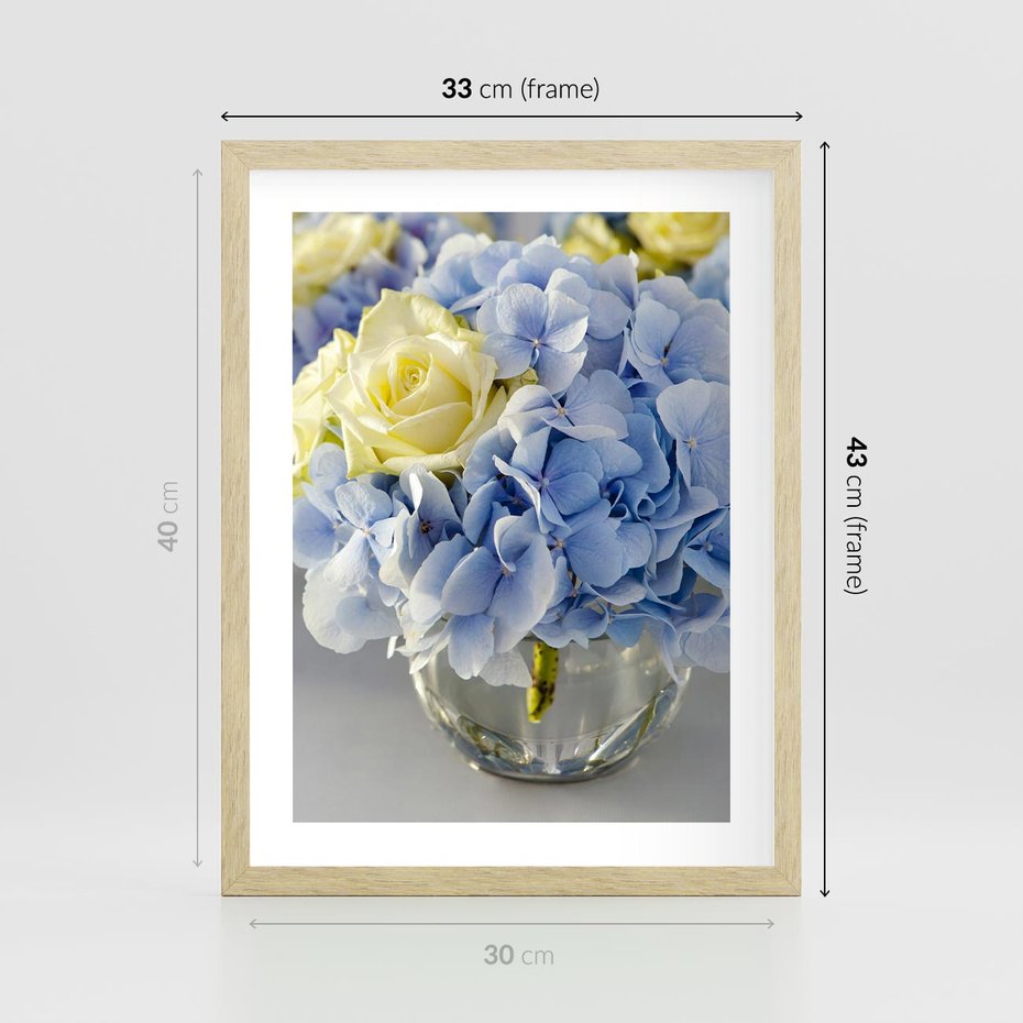 Plakat w ramie 30x40 - Różany Bukiet - bukiet, kwiaty - rama drewno