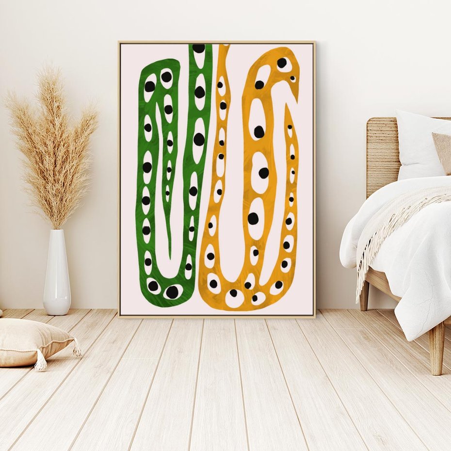 Obraz w ramie 80x120 - Migocące Zmaganie - abstrakcyjny obraz, dziwne kształty - rama drewno