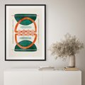 Plakat bez ramy 40x50 - Oryginalny obraz abstrakcyjny w nowoczesnym stylu. Geometryczne akwarelowe kształty w intensywnych odcieniach zieleni i pomarańczu. Doskonała dekoracja dla miłośników sztuki. - abstrakcyjny obraz, sztuka nowoczesna