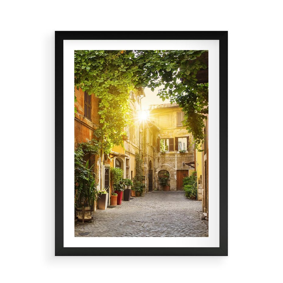 Plakat w ramie 50x70 - Malownicza Wędrówka - uliczka, perspektywa - rama czarna
