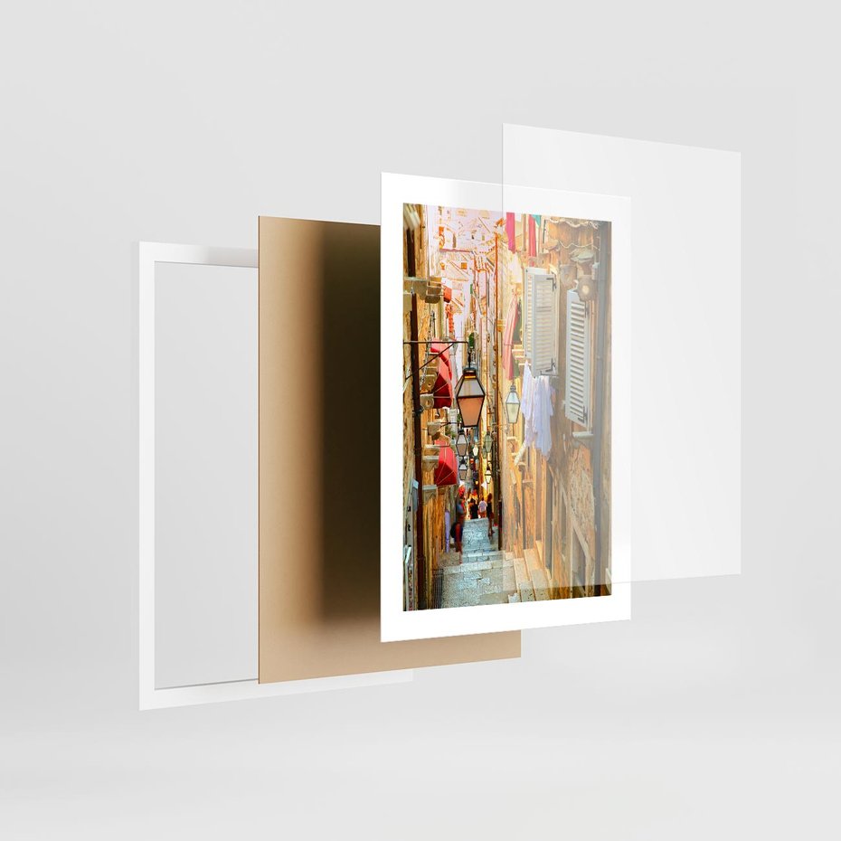 Plakat w ramie 30x40 - Odkryj tajemnice miasta - uliczka, perspektywa - rama biała