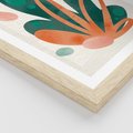 Plakat w ramie 50x70 - Harmonia bez Harmonii - akwarelowe abstrakcyjne kształty, zieleń i pomarańcz - rama drewno