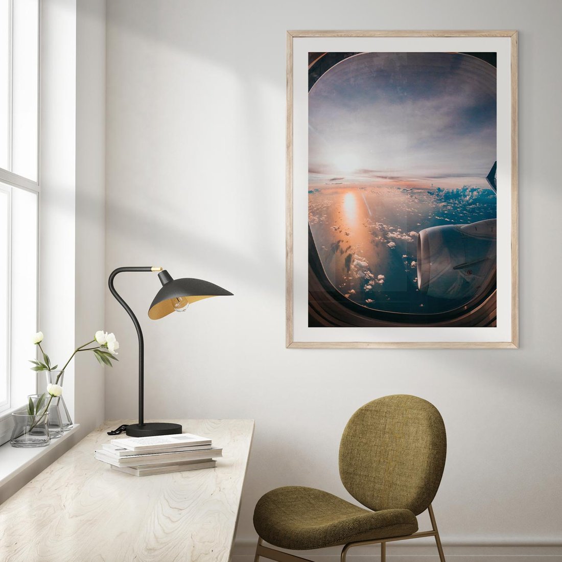 Plakat w ramie 50x70 - Widok z Góry - fotografia, zdjecie z okna samolotu - rama drewno