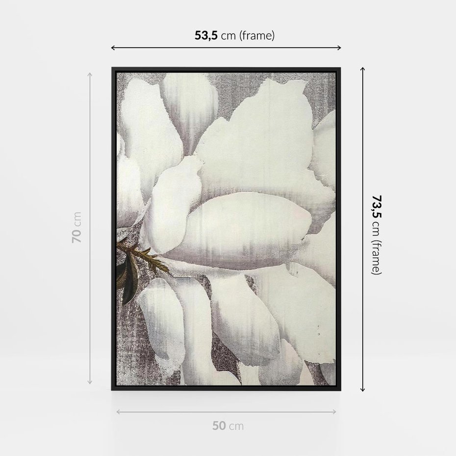 Obraz w ramie 50x70 - Tekstura Kwiatu - białe kwiaty, duży kwiat - rama czarna