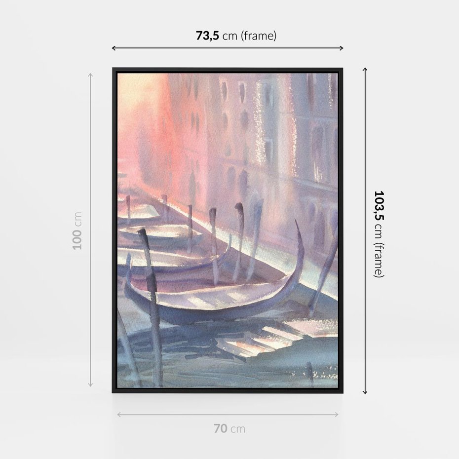 Obraz w ramie 70x100 - Romantyczne Zachody - akwarelowy rysunek, stonowane pastelowe kolory - rama czarna