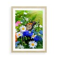 Plakat w ramie 50x70 - Kwiatowy Taniec - motyl, kwiaty - rama drewno