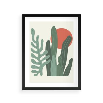 Plakat w ramie 30x40 - Graficzna Harmonia: Liście i Rośliny na Plakacie - liście, grafika - rama czarna