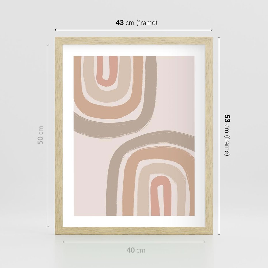 Plakat w ramie 40x50 - Migotliwe Tęczowe Przestrzenie - abstakcyjne tęcze, delikatne odcienie beżu - rama drewno