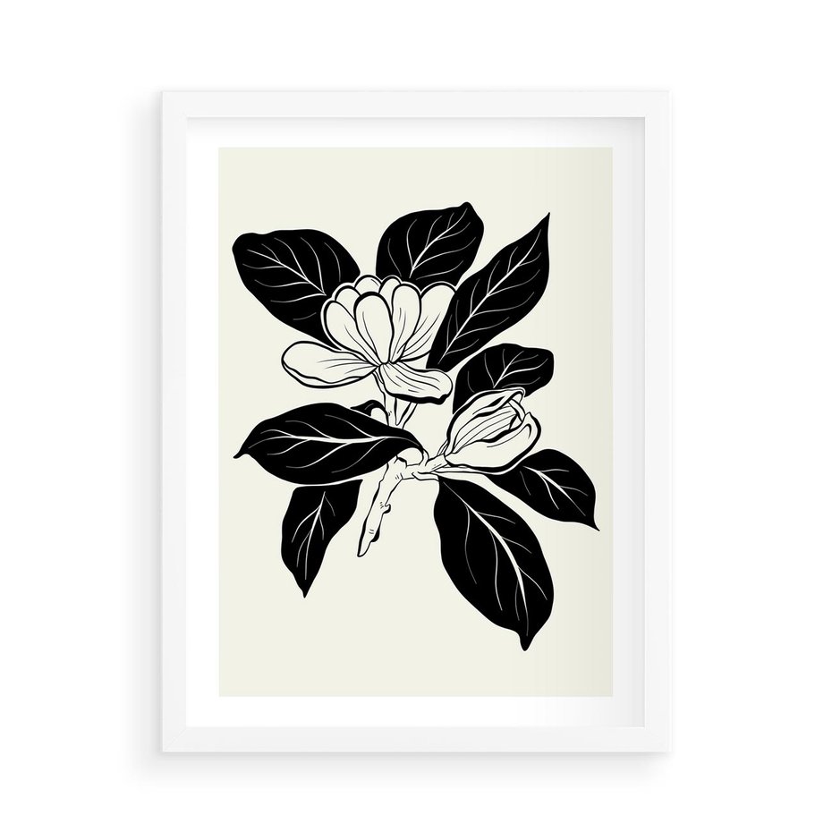 Plakat w ramie 50x70 - Spojrzenie w kształty kwiatów - kwiaty magnolii, minimalizm - rama biała