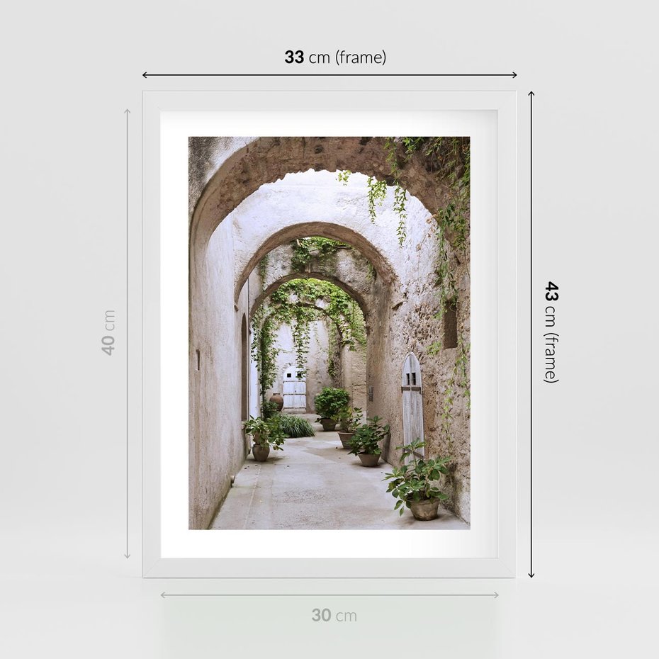 Plakat w ramie 30x40 - Urokliwa Zaułek - klimatyczna, uliczka - rama biała
