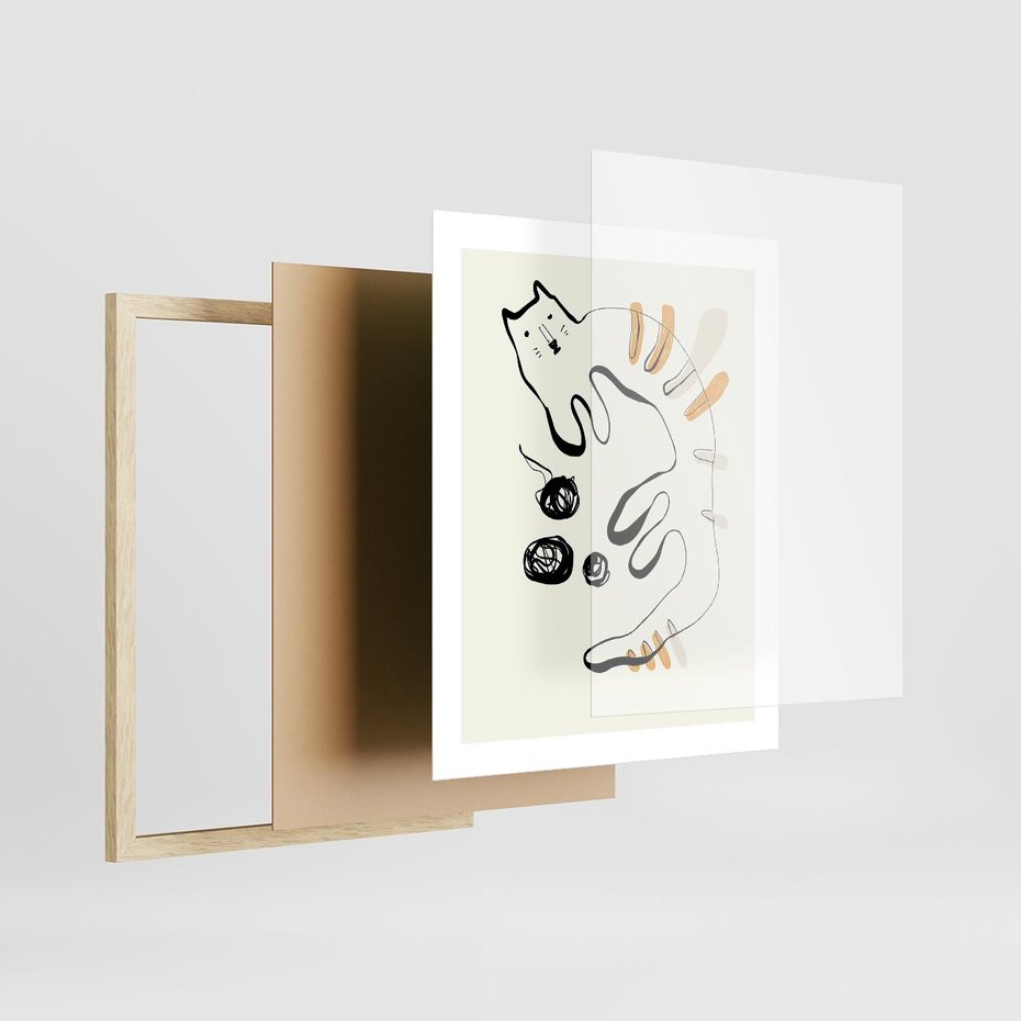 Plakat w ramie 40x50 - Picassowska Abstrakcja Kota - abstrakcyjna grafika kota, jak picasso - rama drewno