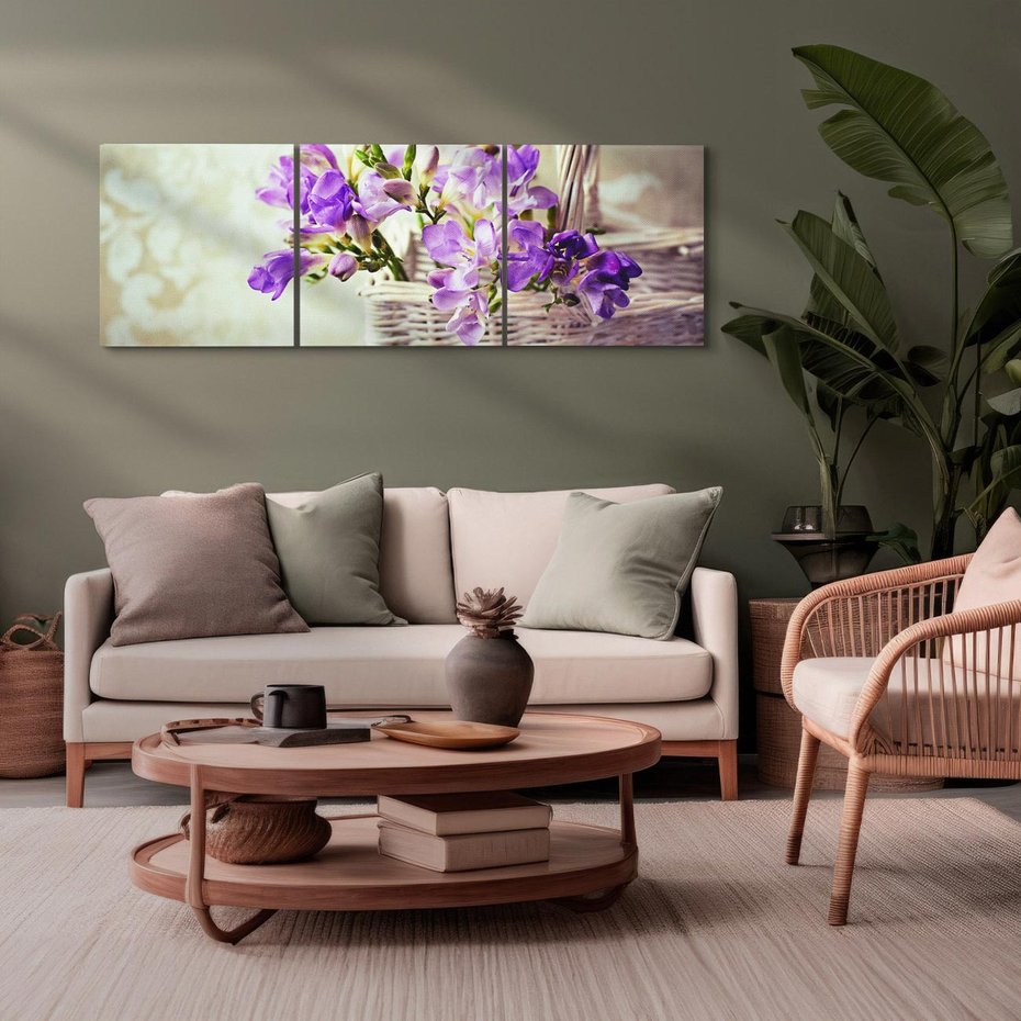 Obraz na płótnie 150x50 - Kwiatowy koszyk - kwiaty, koszyk