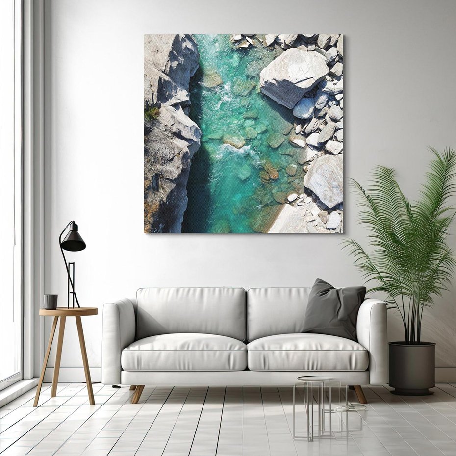 Obraz na płótnie 80x80 - Spotkanie natury i siły - rzeka, skały