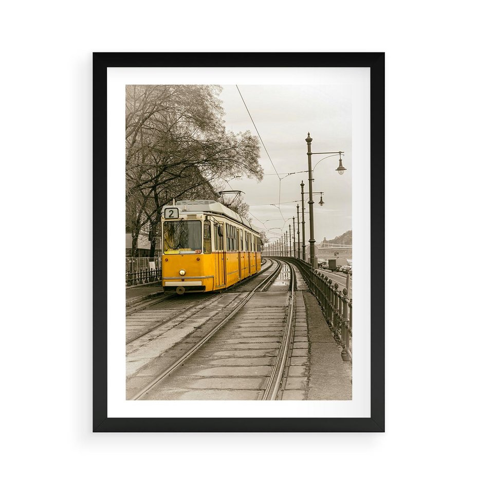 Plakat w ramie 50x70 - Tramwaj w Lizbonie - Lizbona, tramwaj - rama czarna