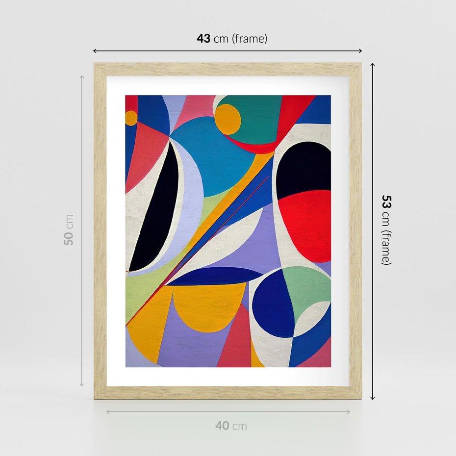 Plakat w ramie 40x50 - Kolorowe Przesunięcia Kształtów - abstrakcyjny obraz olejny, żywe kolory - rama drewno