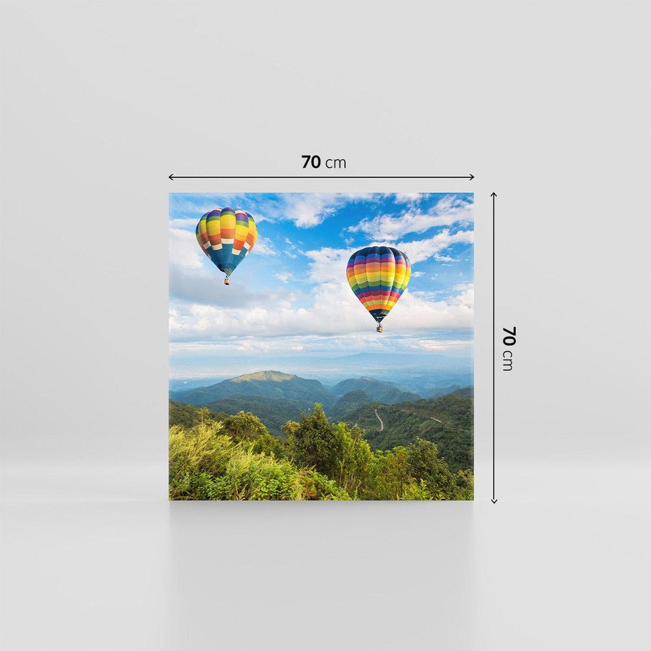 Obraz na płótnie 70x70 - Balony w górach: spektakularne widoki - balony, góry